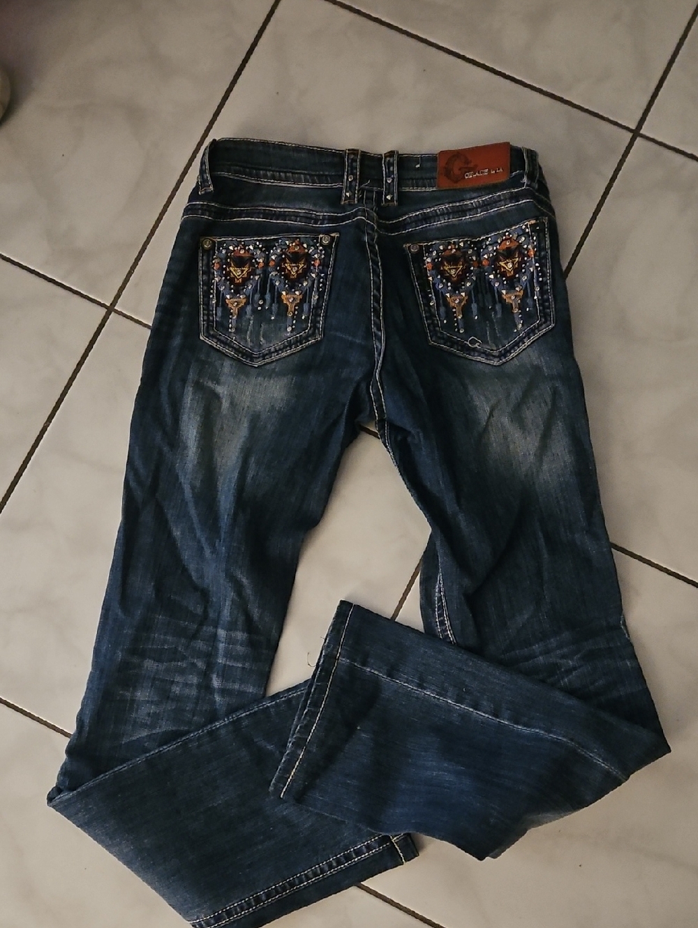 Grace Dark Blue Boot Cut Jeans with Contrast Stitching